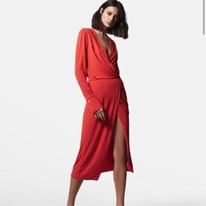NWT Reiss Coral Red Long Sleeve Dress Size 4